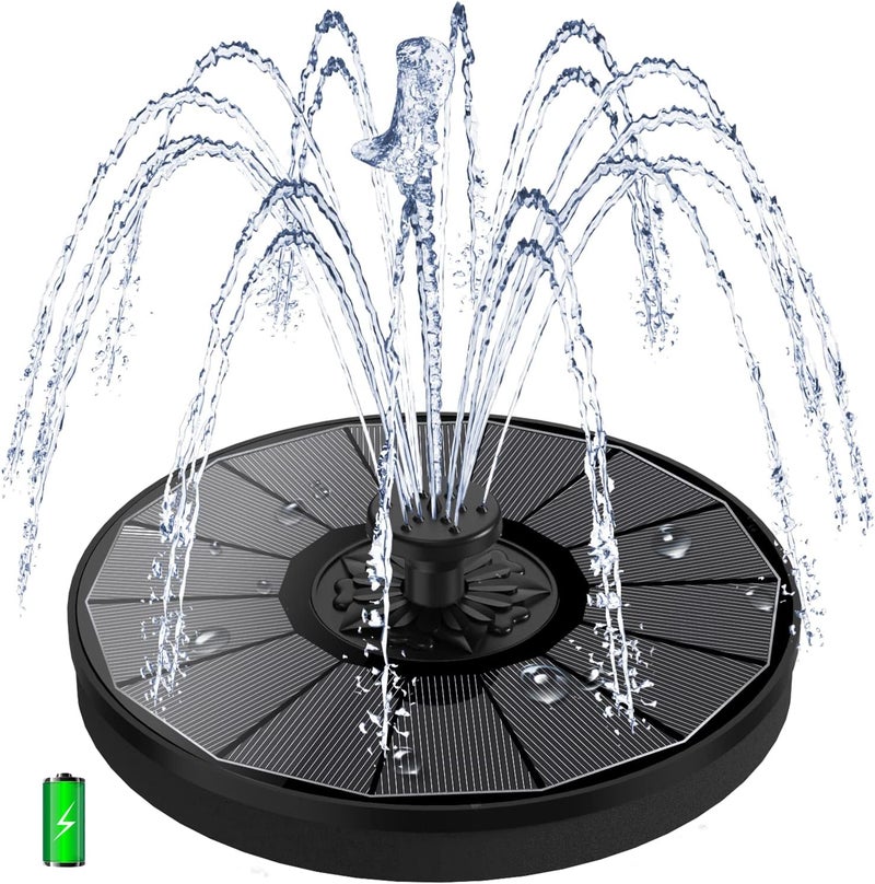 Yzert Solar Fountain with 2000 mAh Battery Backup Works in Cloudy, Glass Solar Powered Bird Bath Fountains with 7 Nozzles, 3.5 W Solar Fountain Pump for Birdbath,Garden, Outdoor, Pond (Black) - Image 1